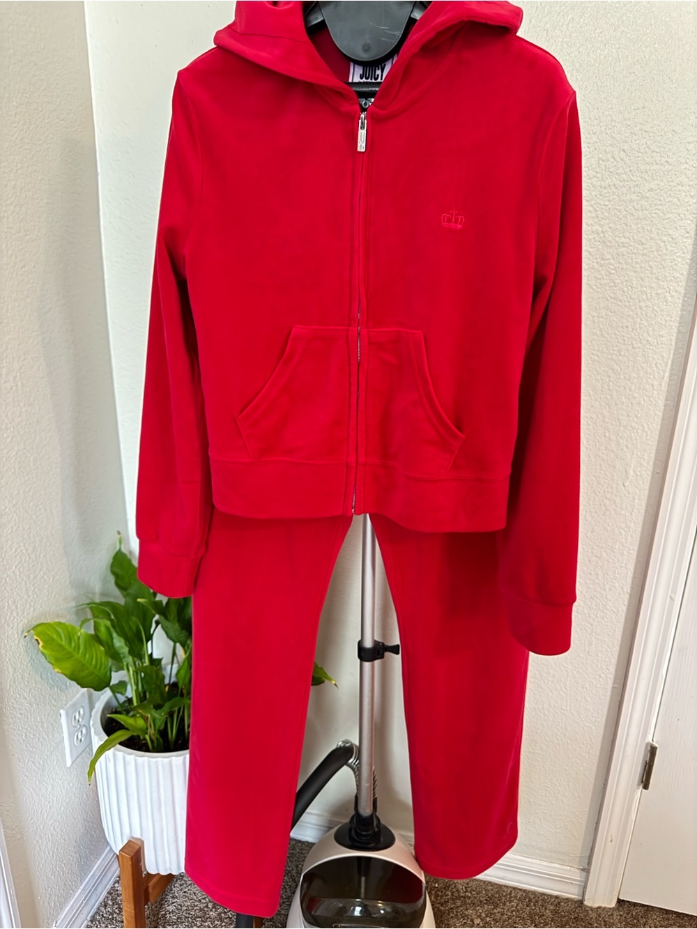 Juicy Couture Womens Red Velour Tracksuit Hoodie & Joggers